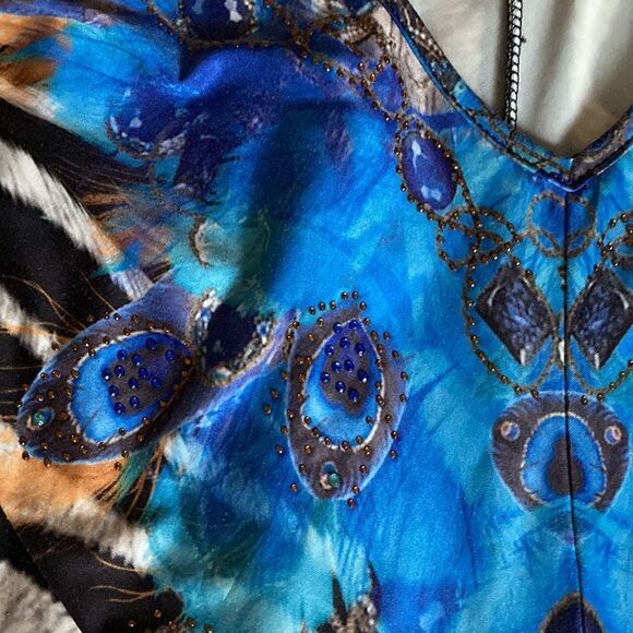 Party 21 3/4 Sleeve Blouson Top in Bejeweled Animal Print with Stripe. Size M. - Picture 8 of 10